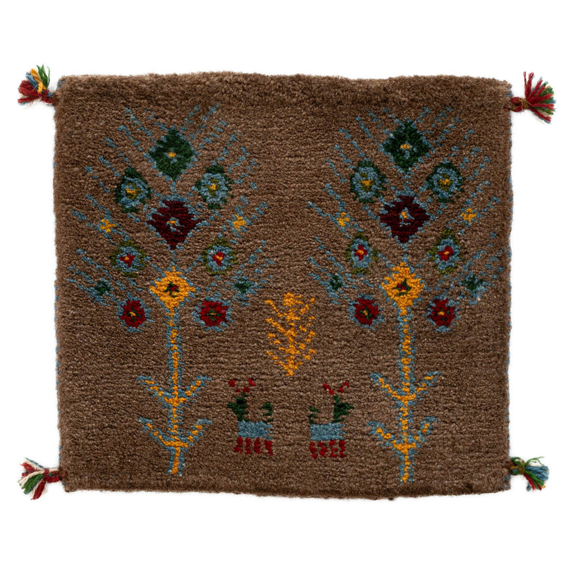 ギャッベ　ペルシャ手織り絨毯　座布団　45×41cm