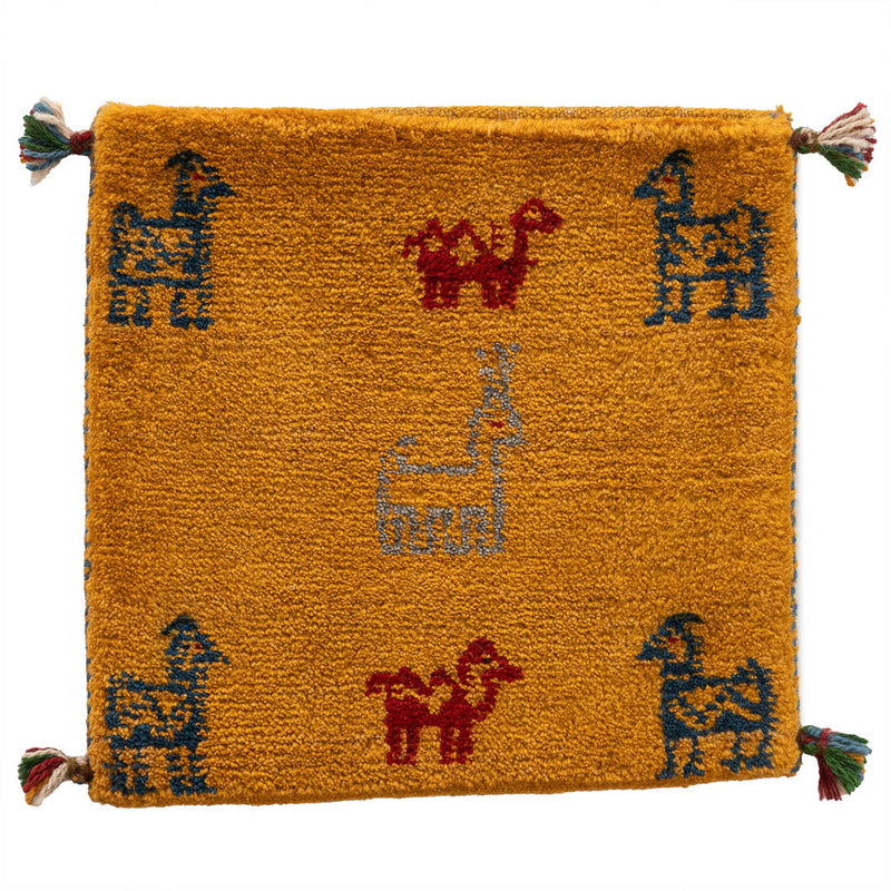 ギャッベ　ペルシャ手織り絨毯　座布団　42×41cm