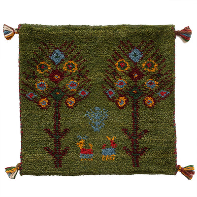 ギャッベ　ペルシャ手織り絨毯　座布団　41×39cm