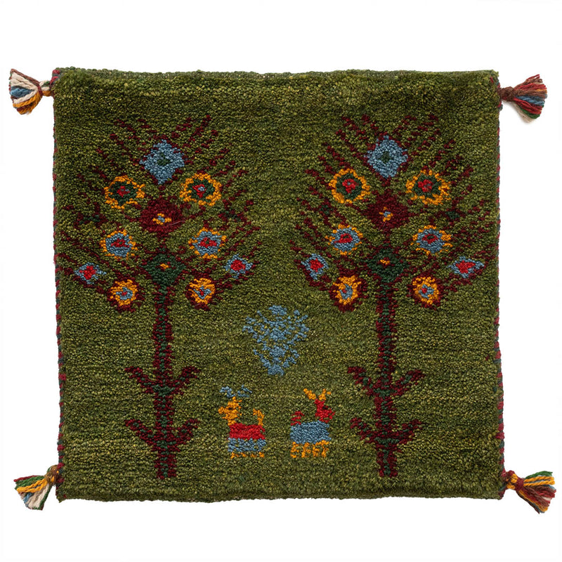 ギャッベ　ペルシャ手織り絨毯　座布団　41×39cm