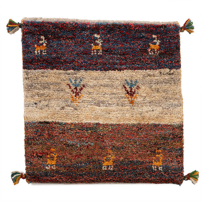 ギャッベ　ペルシャ手織り絨毯　座布団　42×44cm