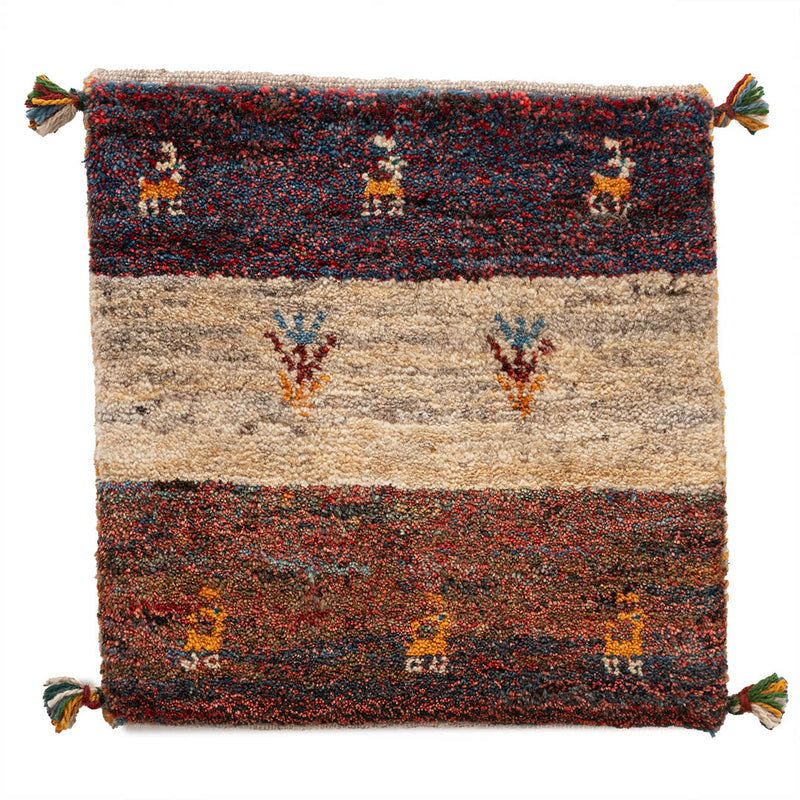 ギャッベ　ペルシャ手織り絨毯　座布団　42×44cm