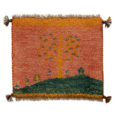 ギャッベ　ペルシャ手織り絨毯　座布団　43×37cm