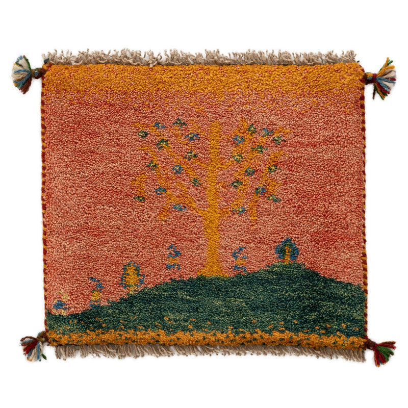 ギャッベ　ペルシャ手織り絨毯　座布団　43×37cm