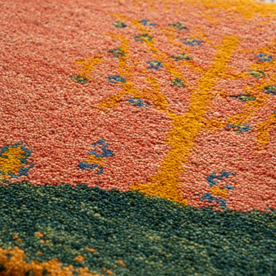 ギャッベ　ペルシャ手織り絨毯　座布団　43×37cm