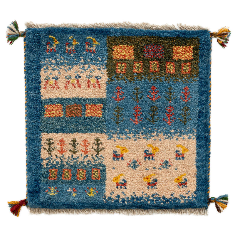 ギャッベ　ペルシャ手織り絨毯　座布団　45×43cm