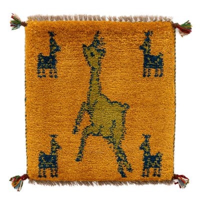 ギャッベ　ペルシャ手織り絨毯　座布団　42×43cm