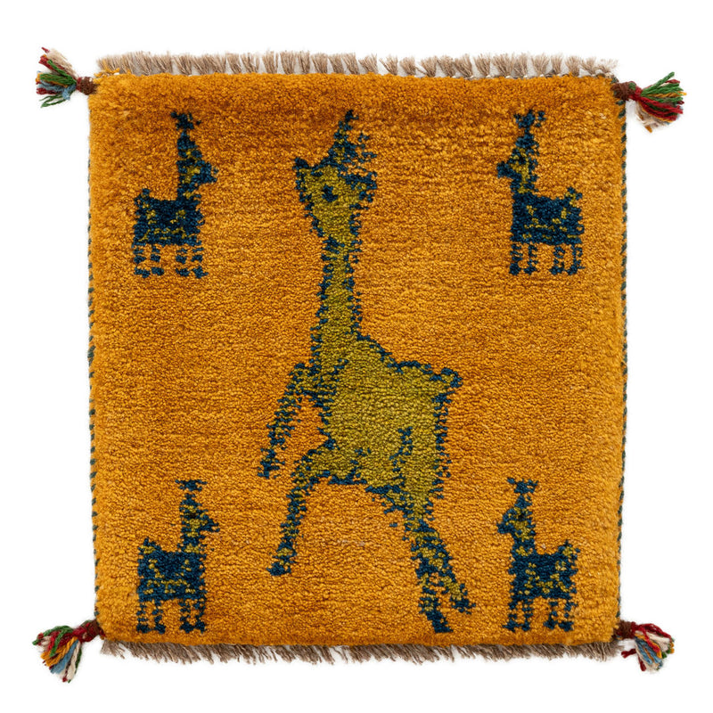 ギャッベ　ペルシャ手織り絨毯　座布団　42×43cm