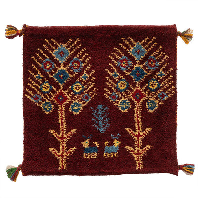 ギャッベ　ペルシャ手織り絨毯　座布団　40×39cm