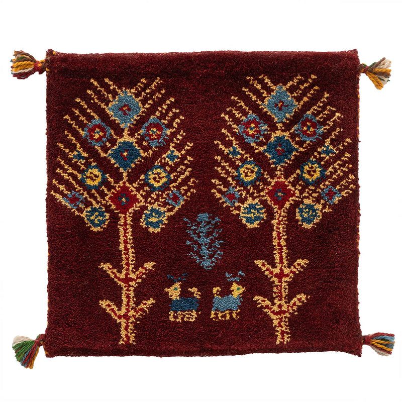 ギャッベ　ペルシャ手織り絨毯　座布団　40×39cm