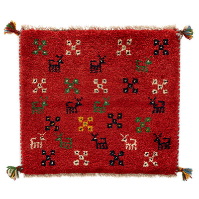 ギャッベ　ペルシャ手織り絨毯　座布団　46×42cm