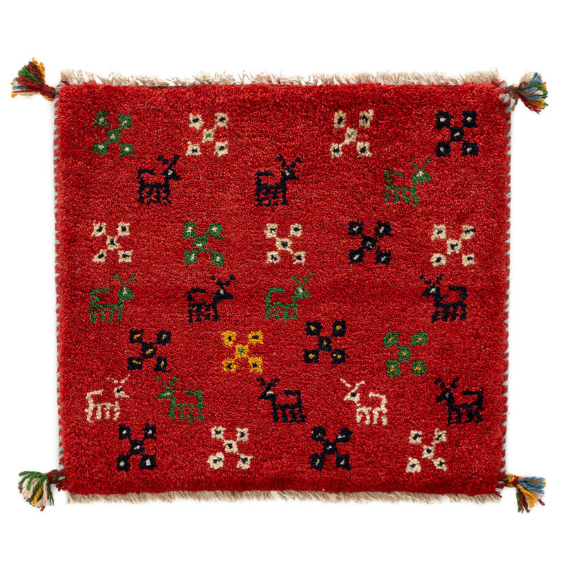 ギャッベ　ペルシャ手織り絨毯　座布団　46×42cm