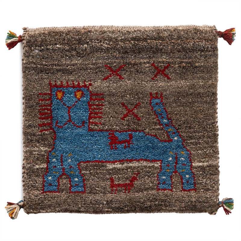 ギャッベ　ペルシャ手織り絨毯　座布団　46×44cm