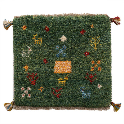 ギャッベ　ペルシャ手織り絨毯　座布団　42×39cm