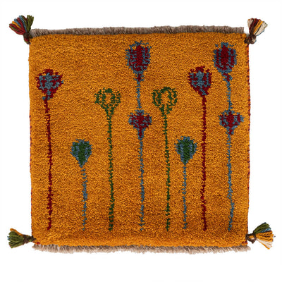 ギャッベ　ペルシャ手織り絨毯　座布団　39×38cm