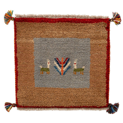 ギャッベ　ペルシャ手織り絨毯　座布団　43×41cm