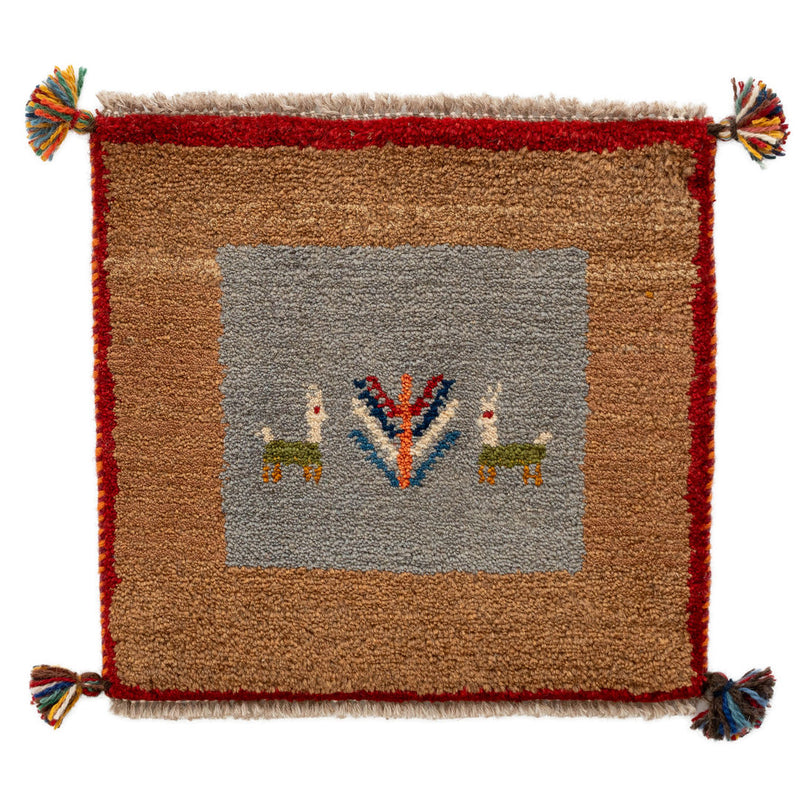 ギャッベ　ペルシャ手織り絨毯　座布団　43×41cm