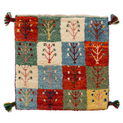 ギャッベ　ペルシャ手織り絨毯　座布団　40×41cm