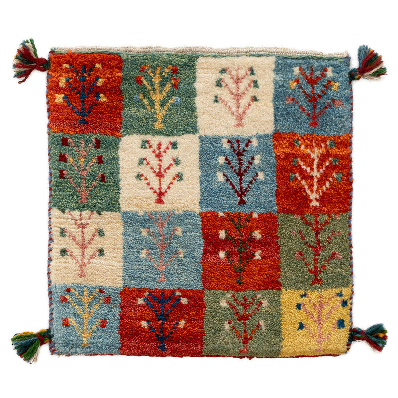 ギャッベ　ペルシャ手織り絨毯　座布団　40×41cm