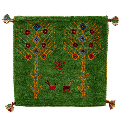 ギャッベ　ペルシャ手織り絨毯　座布団　43×41cm