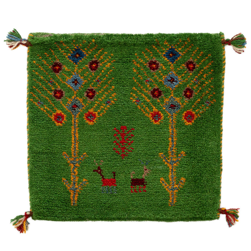 ギャッベ　ペルシャ手織り絨毯　座布団　43×41cm