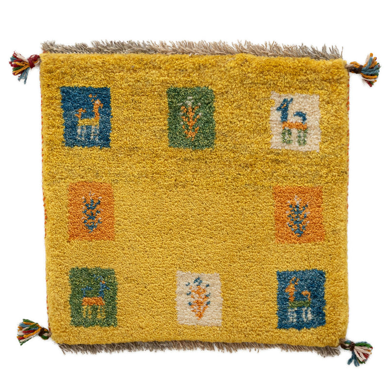 ギャッベ　ペルシャ手織り絨毯　座布団　45×43cm