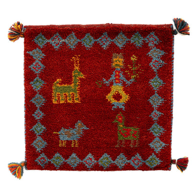 ギャッベ　ペルシャ手織り絨毯　座布団　44×43cm