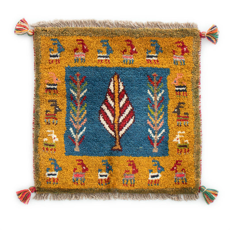 ギャッベ　ペルシャ手織り絨毯　玄関マット　46×45cm