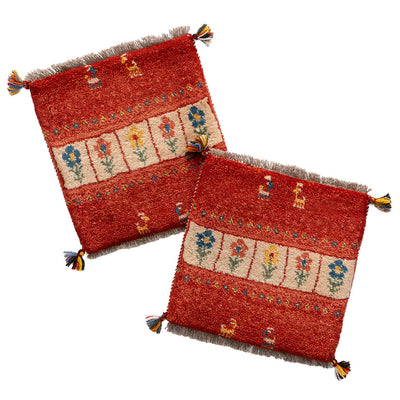 ペルシャ手織りギャッベ　座布団（HAJI作） 2枚セット