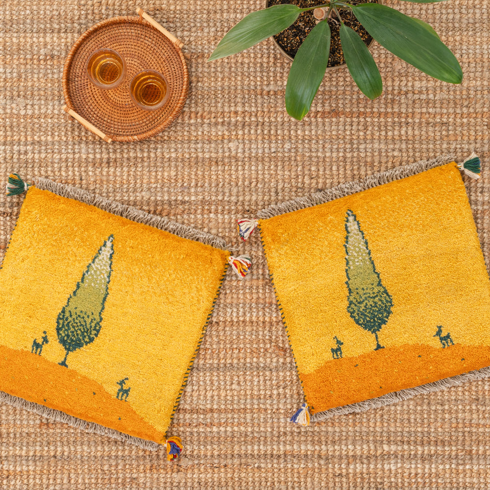 【M】ギャッベ2枚セット ペルシャ手織りギャッベ 約40×40cm 2枚セット – Persiadirect