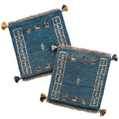 ペルシャ手織りギャッベ　座布団（HAJI作） 2枚セット