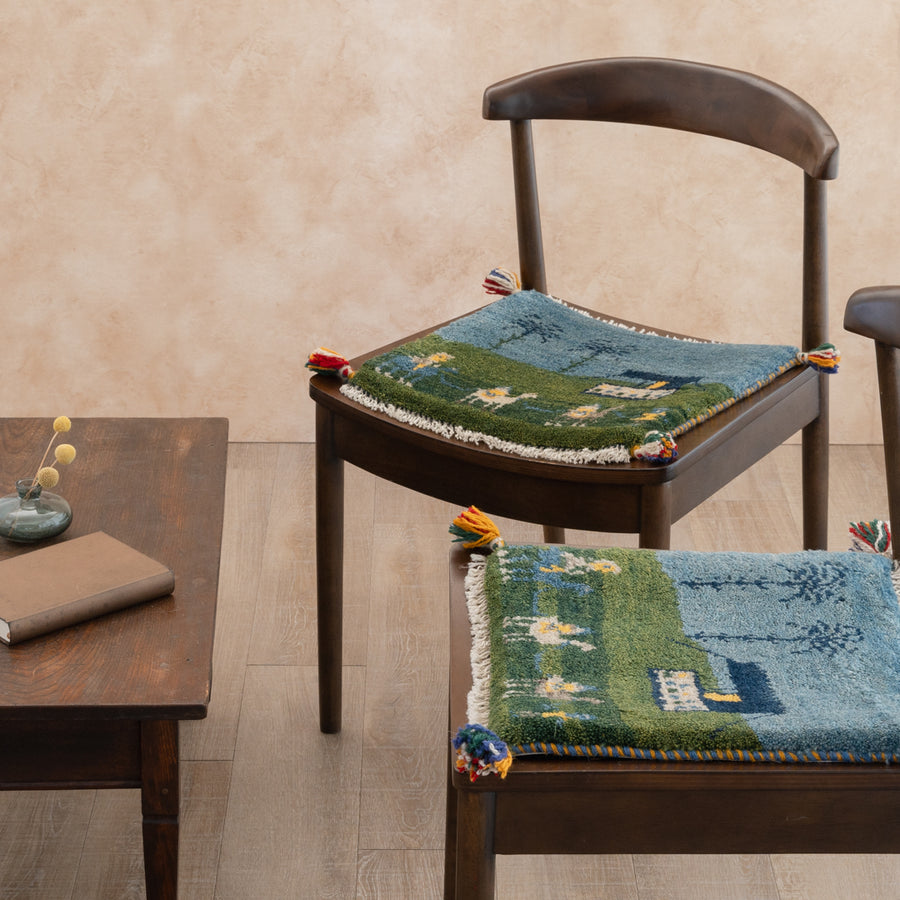 ギャッベ　ブラウン、グリーン40×40cm 2枚セット ペルシャ手織りギャッベ 約40×40cm 2枚セット – Persiadirect