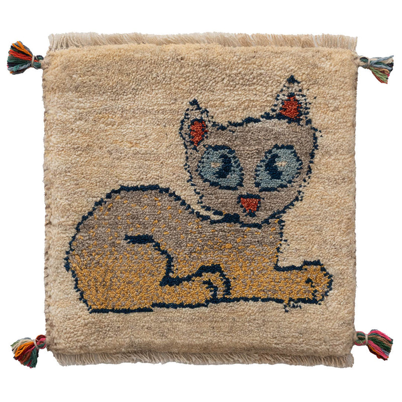 ギャッベ　ペルシャ手織り絨毯　座布団　39×39cm
