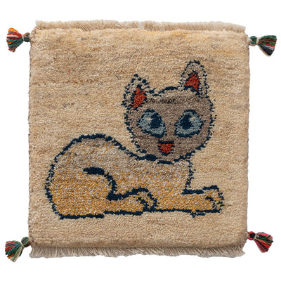 ギャッベ　ペルシャ手織り絨毯　座布団　39×38cm