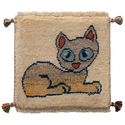 ギャッベ　ペルシャ手織り絨毯　座布団　38×37cm