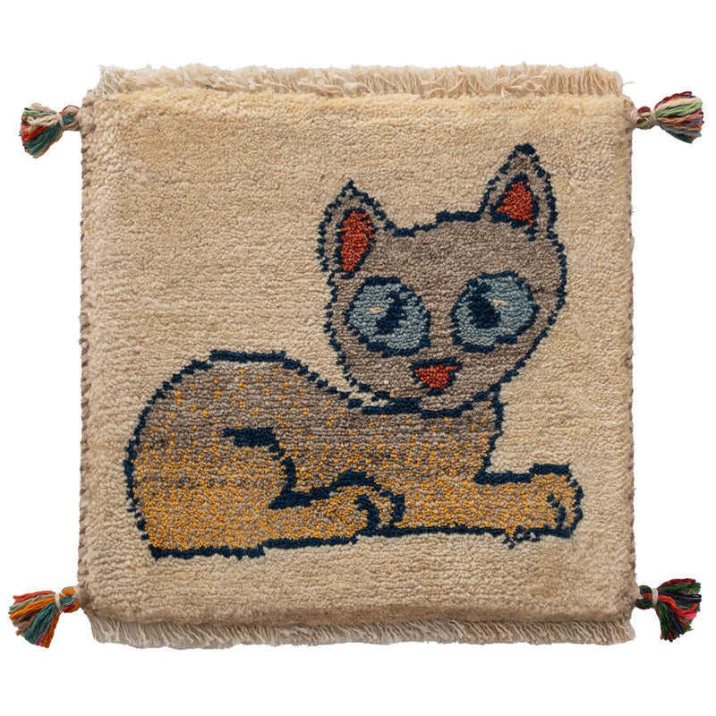 ギャッベ　ペルシャ手織り絨毯　座布団　38×37cm