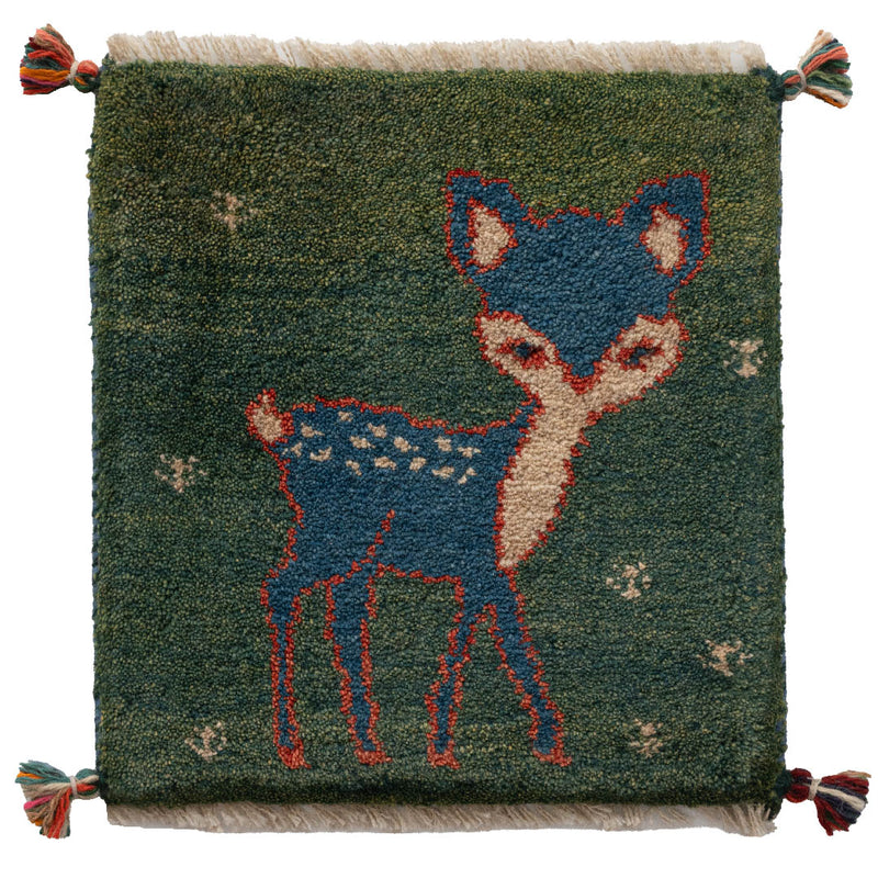 ギャッベ　ペルシャ手織り絨毯　座布団　39×41cm