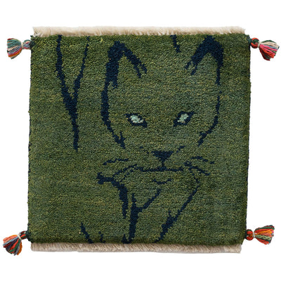 ギャッベ　ペルシャ手織り絨毯　座布団　40×38cm