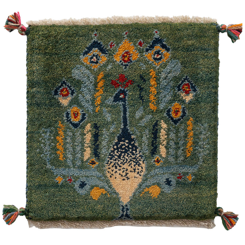 ギャッベ　ペルシャ手織り絨毯　座布団　40×41cm