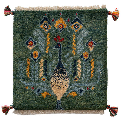 ギャッベ　ペルシャ手織り絨毯　座布団　40×42cm