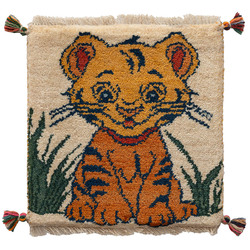 ギャッベ　ペルシャ手織り絨毯　座布団　41×42cm