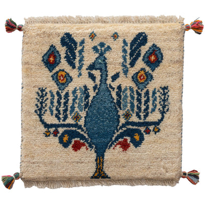 ギャッベ　ペルシャ手織り絨毯　座布団　42×41cm