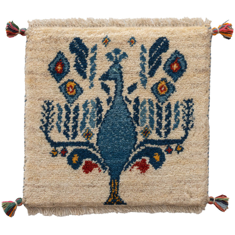ギャッベ　ペルシャ手織り絨毯　座布団　42×41cm