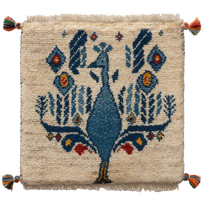ギャッベ　ペルシャ手織り絨毯　座布団　41×40cm