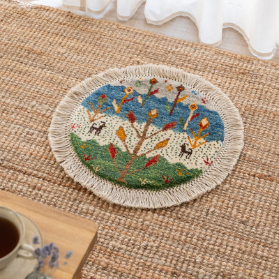ギャッベ　ペルシャ手織り絨毯　丸型　直径42cm