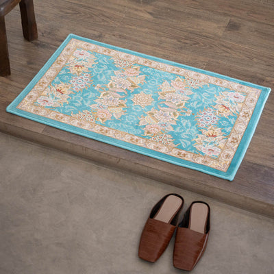 ペルシャカーペット玄関マット　ナスタラン柄　ブルー　50×80cm