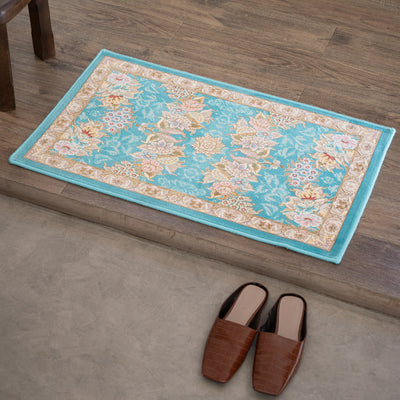 ペルシャカーペット玄関マット　ナスタラン柄　ブルー　50×80cm
