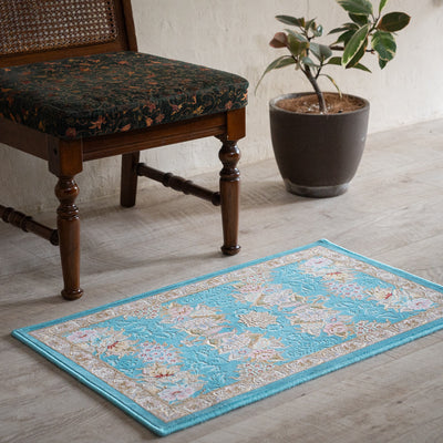 ペルシャカーペット玄関マット　ナスタラン柄　ブルー　50×80cm