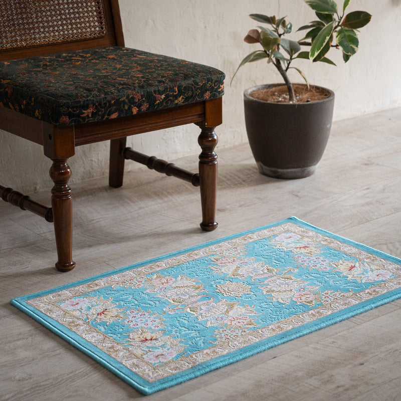 ペルシャカーペット玄関マット　ナスタラン柄　ブルー　50×80cm