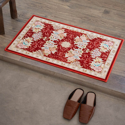ペルシャカーペット玄関マット　ナスタラン柄　レッド　50×80cm